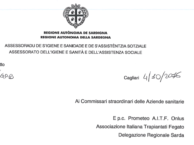 Lettera Assessore alla Sanit&agrave;